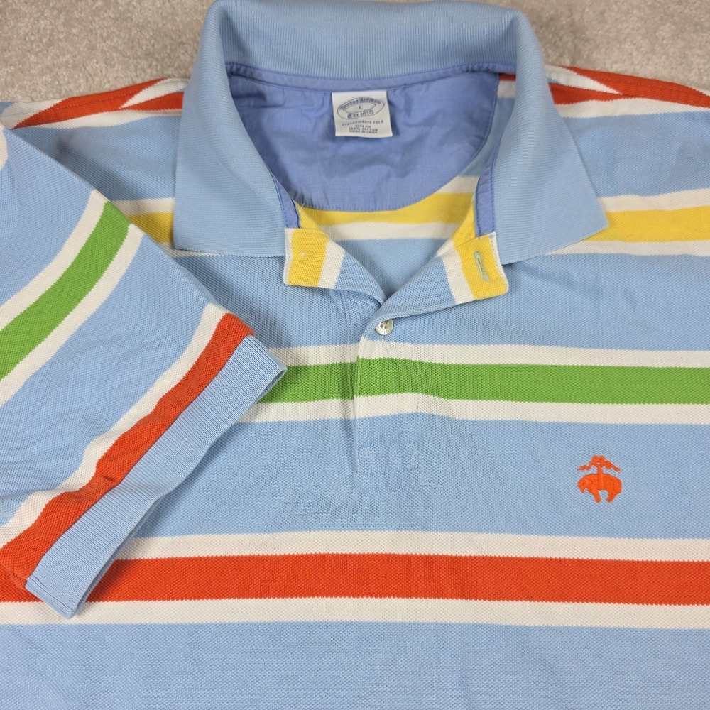Brooks Brothers Performance Polo Mens L Blue Multi Color Striped Slim Fit Cotton